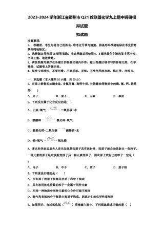 2023-2024学年浙江省衢州市Q21教联盟化学九上期中调研模拟试题含解析.doc