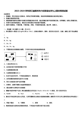 2023-2024学年浙江省衢州市六校联谊化学九上期末预测试题含解析.doc