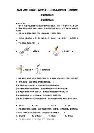 2023-2024学年浙江省衢州市江山市九年级化学第一学期期中质量检测试题含解析.doc