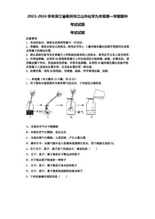 2023-2024学年浙江省衢州市江山市化学九年级第一学期期中考试试题含解析.doc