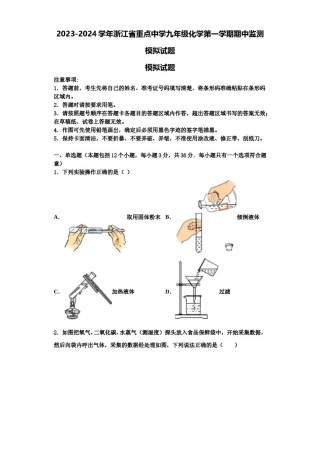 2023-2024学年浙江省重点中学九年级化学第一学期期中监测模拟试题含解析.doc