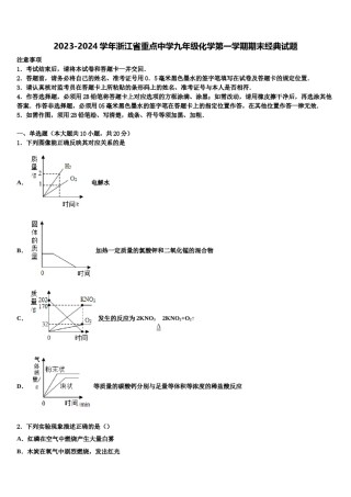 2023-2024学年浙江省重点中学九年级化学第一学期期末经典试题含解析.doc