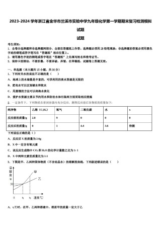 2023-2024学年浙江省金华市兰溪市实验中学九年级化学第一学期期末复习检测模拟试题含解析.doc