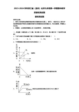 2023-2024学年浙江省（温州）化学九年级第一学期期中教学质量检测试题含解析.doc
