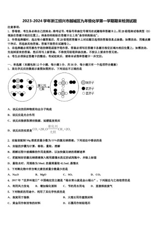 2023-2024学年浙江绍兴市越城区九年级化学第一学期期末检测试题含解析.doc