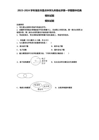 2023-2024学年海东市重点中学九年级化学第一学期期中经典模拟试题含解析.doc