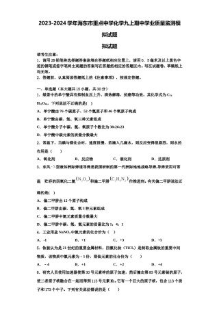 2023-2024学年海东市重点中学化学九上期中学业质量监测模拟试题含解析.doc