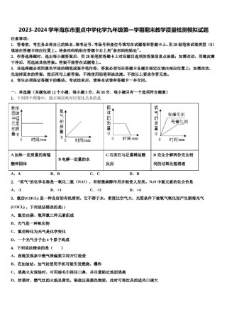 2023-2024学年海东市重点中学化学九年级第一学期期末教学质量检测模拟试题含解析.doc