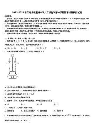 2023-2024学年海北市重点中学九年级化学第一学期期末经典模拟试题含解析.doc