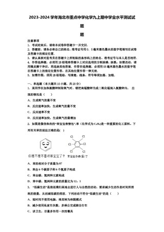 2023-2024学年海北市重点中学化学九上期中学业水平测试试题含解析.doc