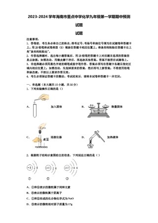 2023-2024学年海南市重点中学化学九年级第一学期期中预测试题含解析.doc