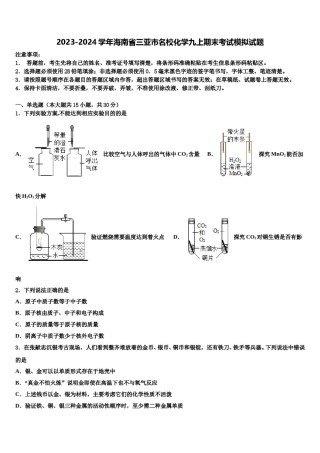 2023-2024学年海南省三亚市名校化学九上期末考试模拟试题含解析.doc