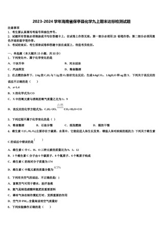 2023-2024学年海南省保亭县化学九上期末达标检测试题含解析.doc