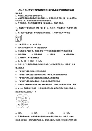 2023-2024学年海南省儋州市化学九上期中质量检测试题含解析.doc