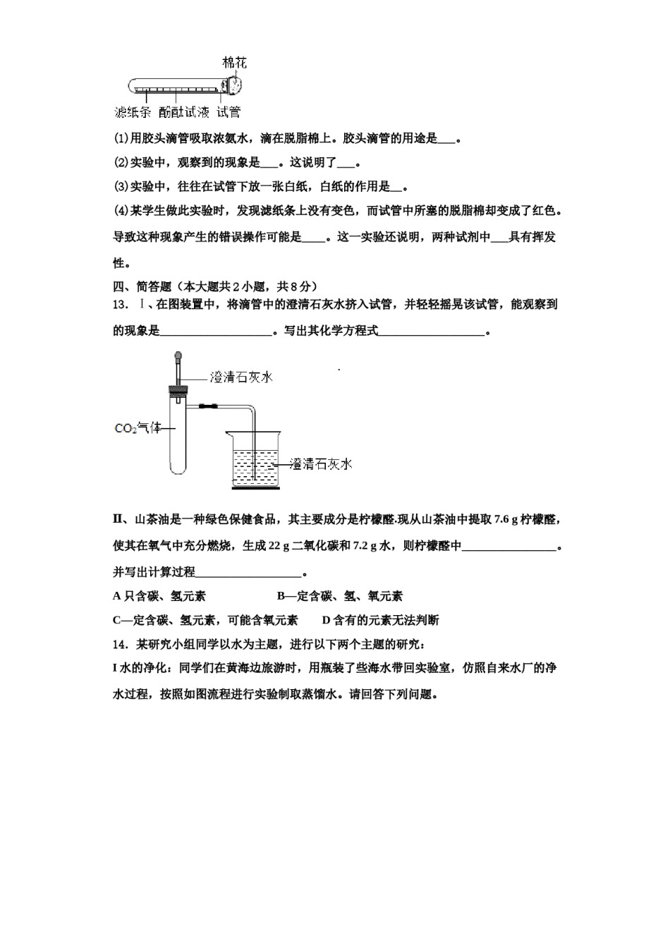 2023-2024学年海南省儋州市第五中学化学九上期中调研模拟试题含解析.doc_第3页