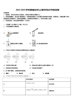 2023-2024学年海南省化学九上期末学业水平测试试题含解析.doc
