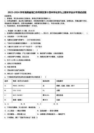 2023-2024学年海南省海口市秀英区第十四中学化学九上期末学业水平测试试题含解析.doc
