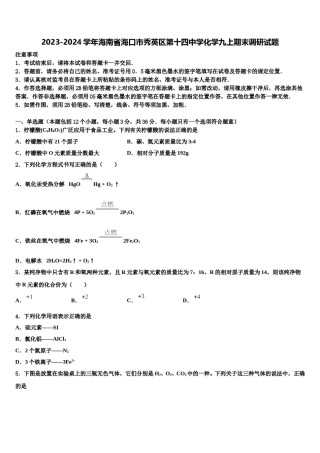 2023-2024学年海南省海口市秀英区第十四中学化学九上期末调研试题含解析.doc