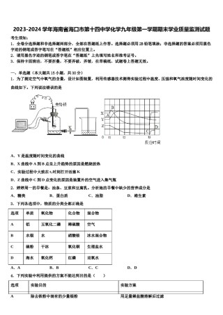 2023-2024学年海南省海口市第十四中学化学九年级第一学期期末学业质量监测试题含解析.doc