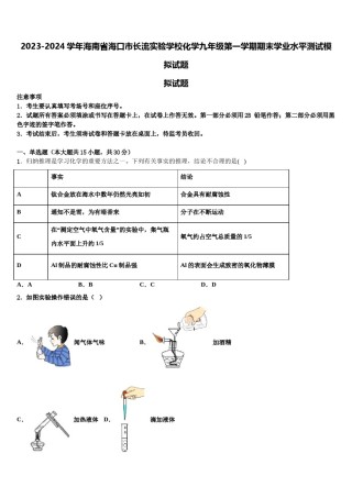 2023-2024学年海南省海口市长流实验学校化学九年级第一学期期末学业水平测试模拟试题含解析.doc