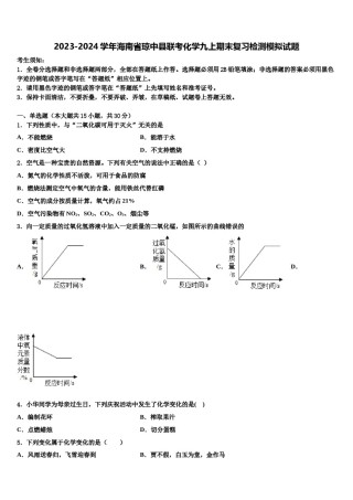 2023-2024学年海南省琼中县联考化学九上期末复习检测模拟试题含解析.doc