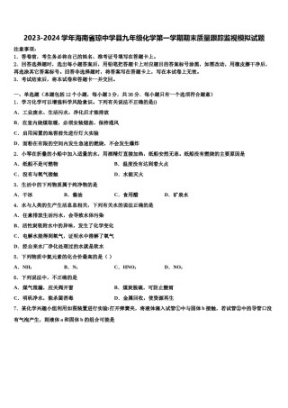 2023-2024学年海南省琼中学县九年级化学第一学期期末质量跟踪监视模拟试题含解析.doc