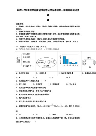 2023-2024学年海南省琼海市化学九年级第一学期期中调研试题含解析.doc