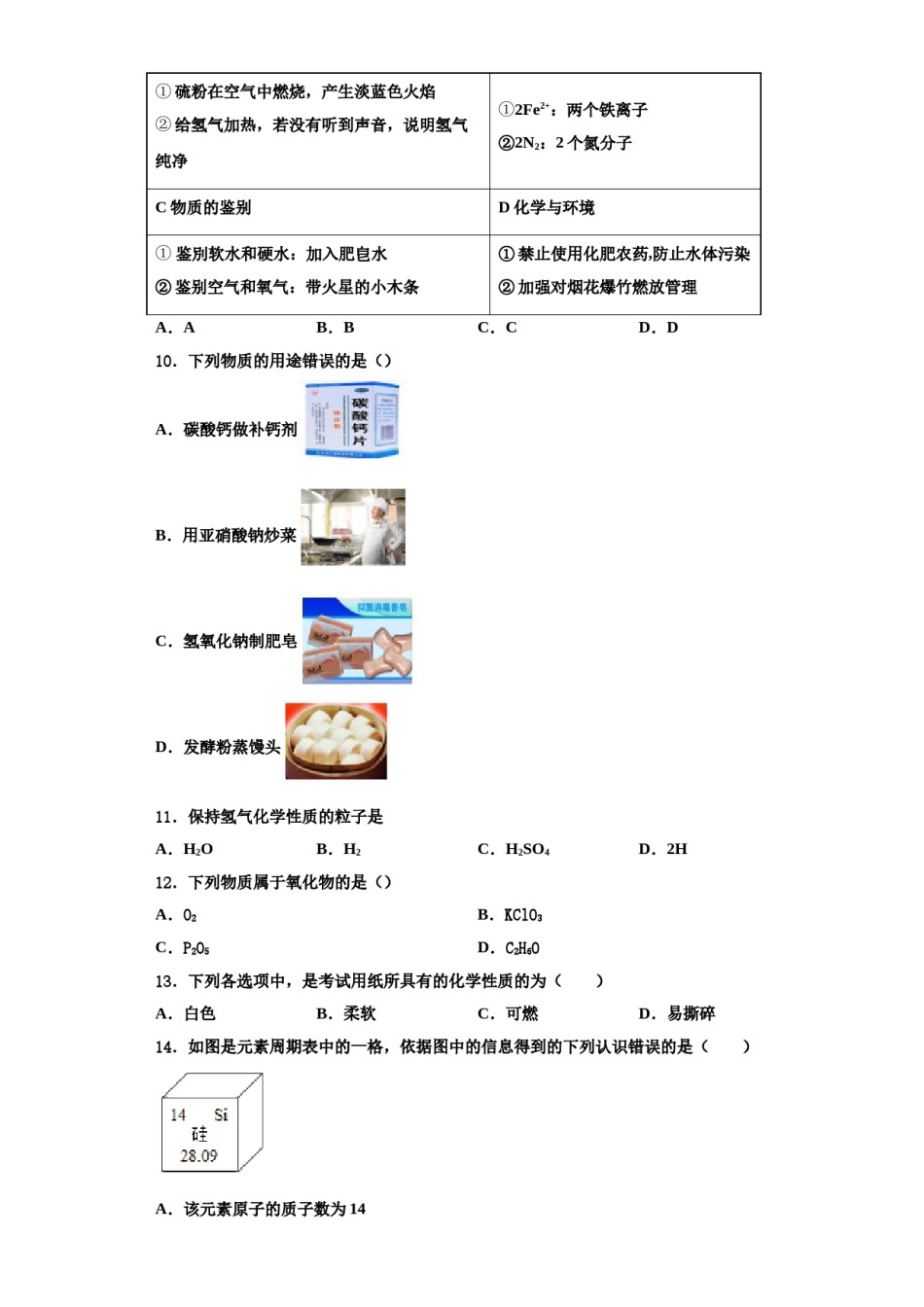 2023-2024学年海南省邵逸夫中学化学九上期中达标测试试题含解析.doc_第3页