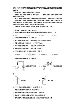 2023-2024学年海南省邵逸夫中学化学九上期中达标测试试题含解析.doc