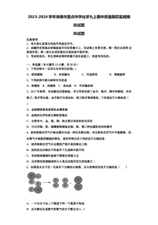 2023-2024学年淮南市重点中学化学九上期中质量跟踪监视模拟试题含解析.doc
