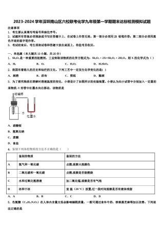 2023-2024学年深圳南山区六校联考化学九年级第一学期期末达标检测模拟试题含解析.doc