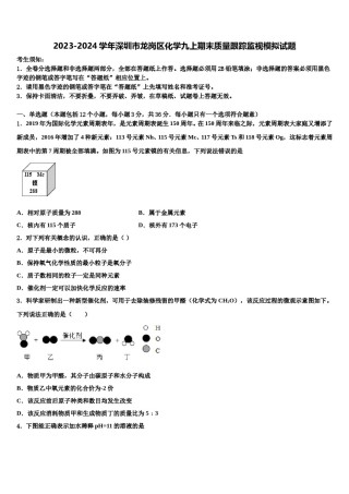 2023-2024学年深圳市龙岗区化学九上期末质量跟踪监视模拟试题含解析.doc