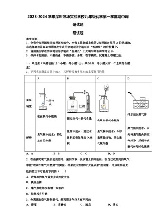 2023-2024学年深圳锦华实验学校九年级化学第一学期期中调研试题含解析.doc