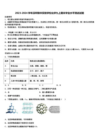 2023-2024学年深圳锦华实验学校化学九上期末学业水平测试试题含解析.doc