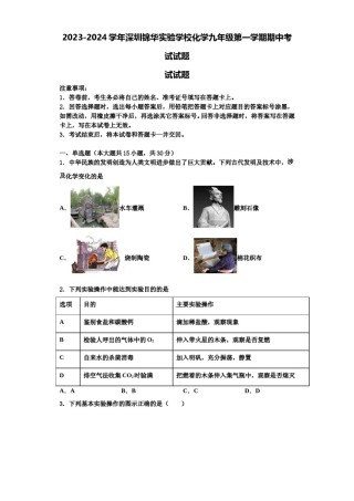 2023-2024学年深圳锦华实验学校化学九年级第一学期期中考试试题含解析.doc