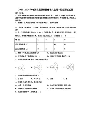 2023-2024学年湖北宣恩椒园化学九上期中综合测试试题含解析.doc