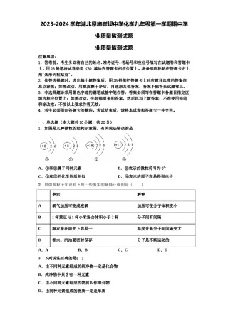 2023-2024学年湖北恩施崔坝中学化学九年级第一学期期中学业质量监测试题含解析.doc