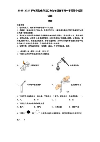 2023-2024学年湖北省丹江口市九年级化学第一学期期中检测试题含解析.doc