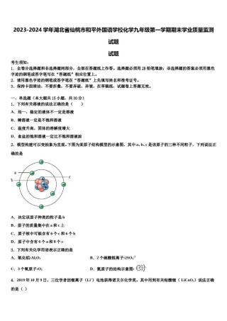 2023-2024学年湖北省仙桃市和平外国语学校化学九年级第一学期期末学业质量监测试题含解析.doc