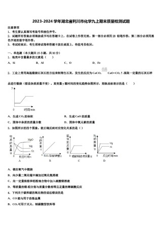 2023-2024学年湖北省利川市化学九上期末质量检测试题含解析.doc
