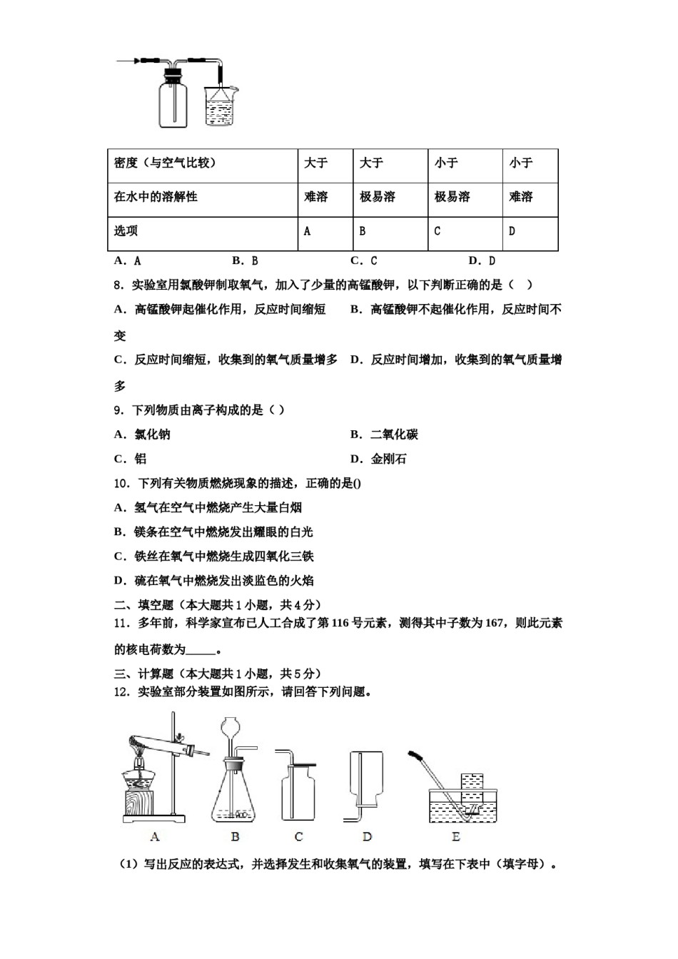 2023-2024学年湖北省利川市谋道镇长坪民族初级中学九年级化学第一学期期中学业水平测试模拟试题含解析.doc_第2页