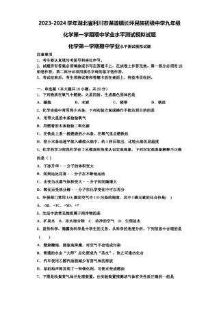 2023-2024学年湖北省利川市谋道镇长坪民族初级中学九年级化学第一学期期中学业水平测试模拟试题含解析.doc