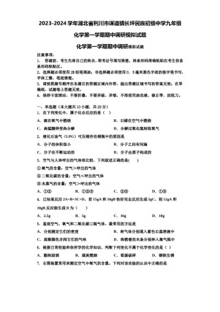 2023-2024学年湖北省利川市谋道镇长坪民族初级中学九年级化学第一学期期中调研模拟试题含解析.doc