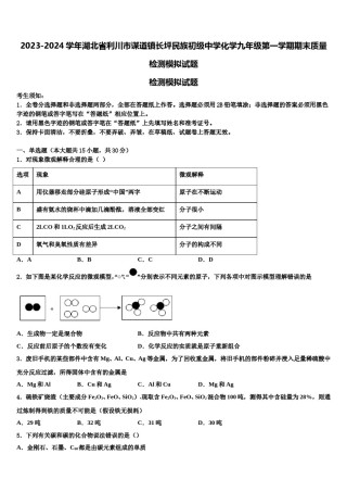 2023-2024学年湖北省利川市谋道镇长坪民族初级中学化学九年级第一学期期末质量检测模拟试题含解析.doc