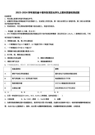 2023-2024学年湖北省十堰市张湾区化学九上期末质量检测试题含解析.doc