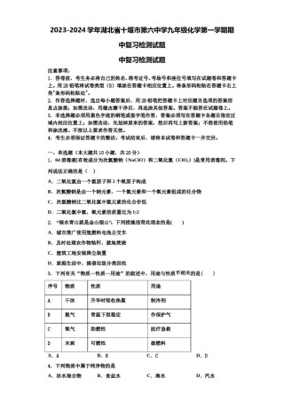 2023-2024学年湖北省十堰市第六中学九年级化学第一学期期中复习检测试题含解析.doc