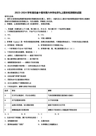 2023-2024学年湖北省十堰市第六中学化学九上期末检测模拟试题含解析.doc