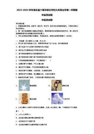 2023-2024学年湖北省十堰市部分学校九年级化学第一学期期中监测试题含解析.doc