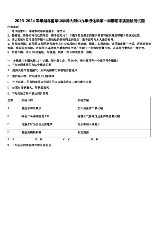 2023-2024学年湖北省华中学师大附中九年级化学第一学期期末质量检测试题含解析.doc
