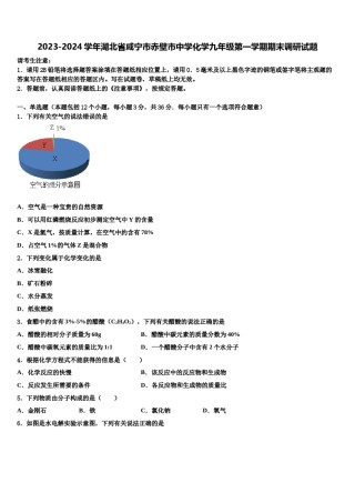 2023-2024学年湖北省咸宁市赤壁市中学化学九年级第一学期期末调研试题含解析.doc